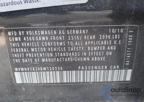 2011 Volkswagen Gti 4-Door Autobahn из США, поврежденный, VIN WVWHV7AJ0BW120336